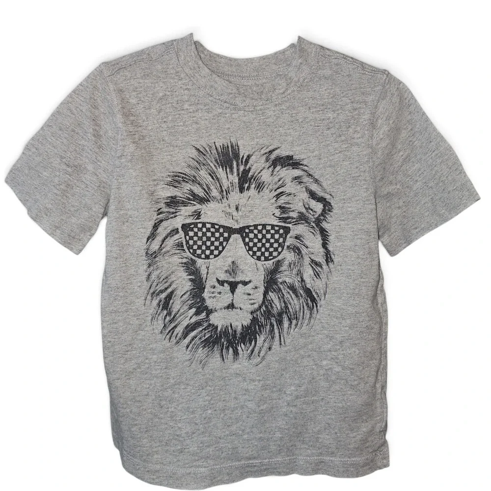 Old Navy Graphic Tee Toddler 5T Gray Lion Sunglasses Short Sleeve Shirt
